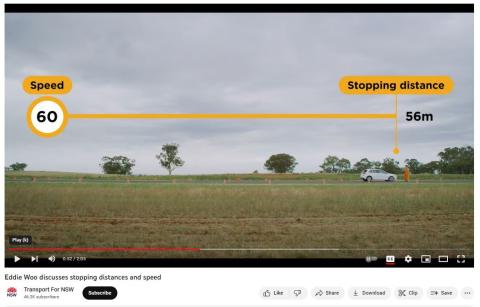 YouTube video showing car and distance to a person
