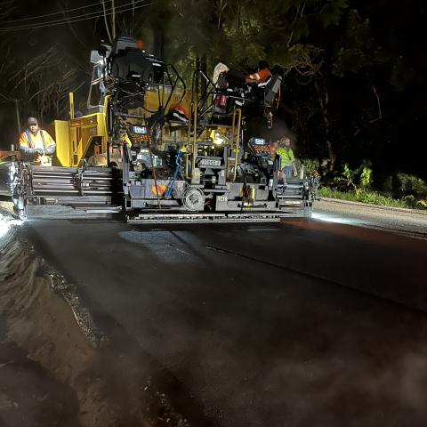 heavy machinery doing road night works 