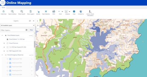 Central Coast Flood mapping computer screen showing map