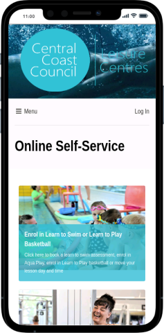 Online Self Service website shown on mobile device
