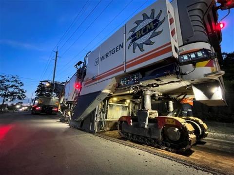 Preparing road resurfacing at Carpenter St, Umina Beach heavy machine undertaking night road works