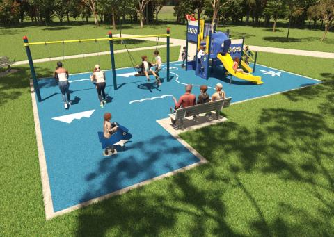 Outdoor playspace with swings and slide