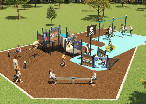 Outdoor playspace swings and slide