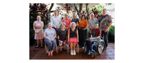 Access and Inclusion Reference Group members 2023-2024 Group of people in casual clothing some sitting in a chair, all ages of women, one woman in a wheelchair
