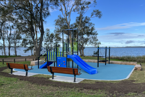 Wyongah Oakland playspace Playspace with a range of colourful equipment